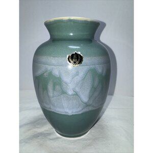 Contemporary Sozan Green Blue Celadon Vase Mountain Scene